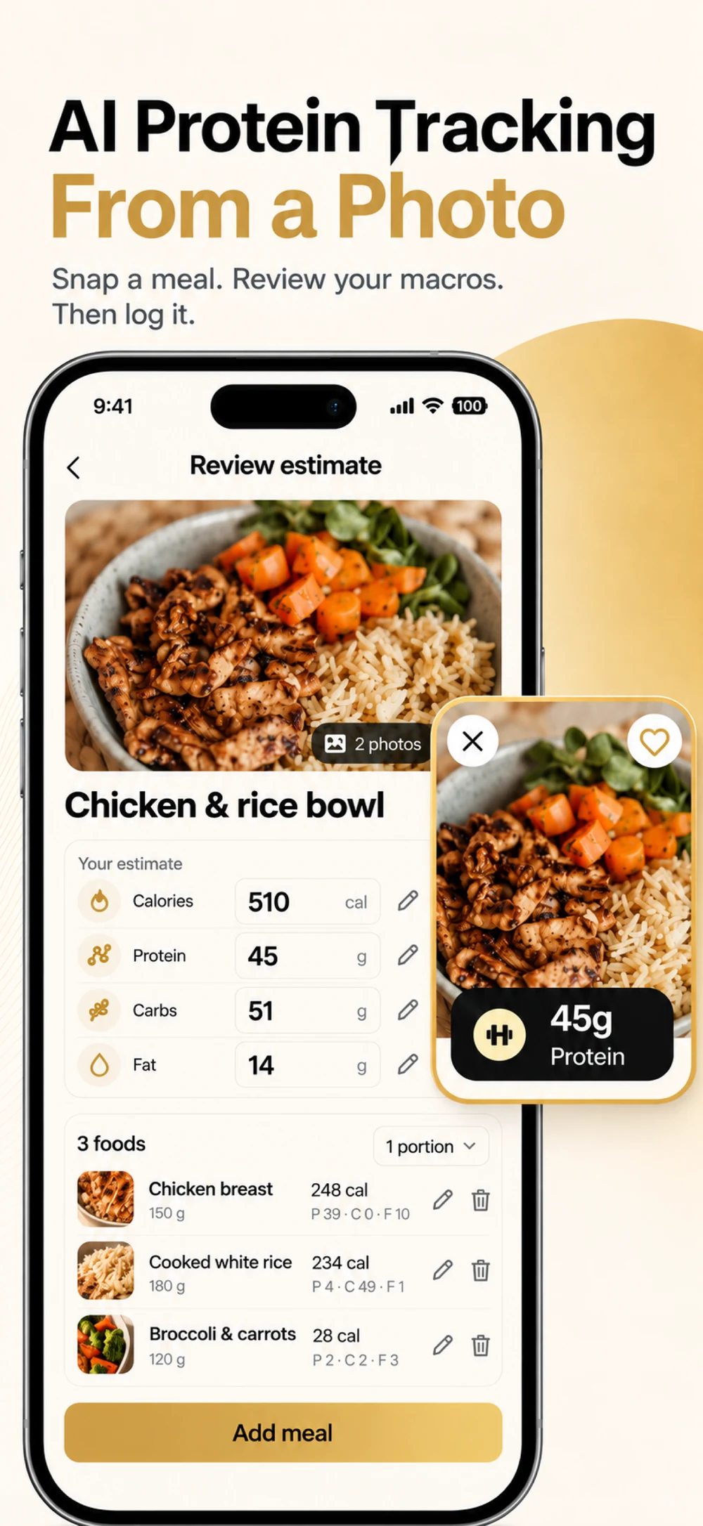 Current Unchecked app: review a meal photo and adjust its food and nutrition estimates